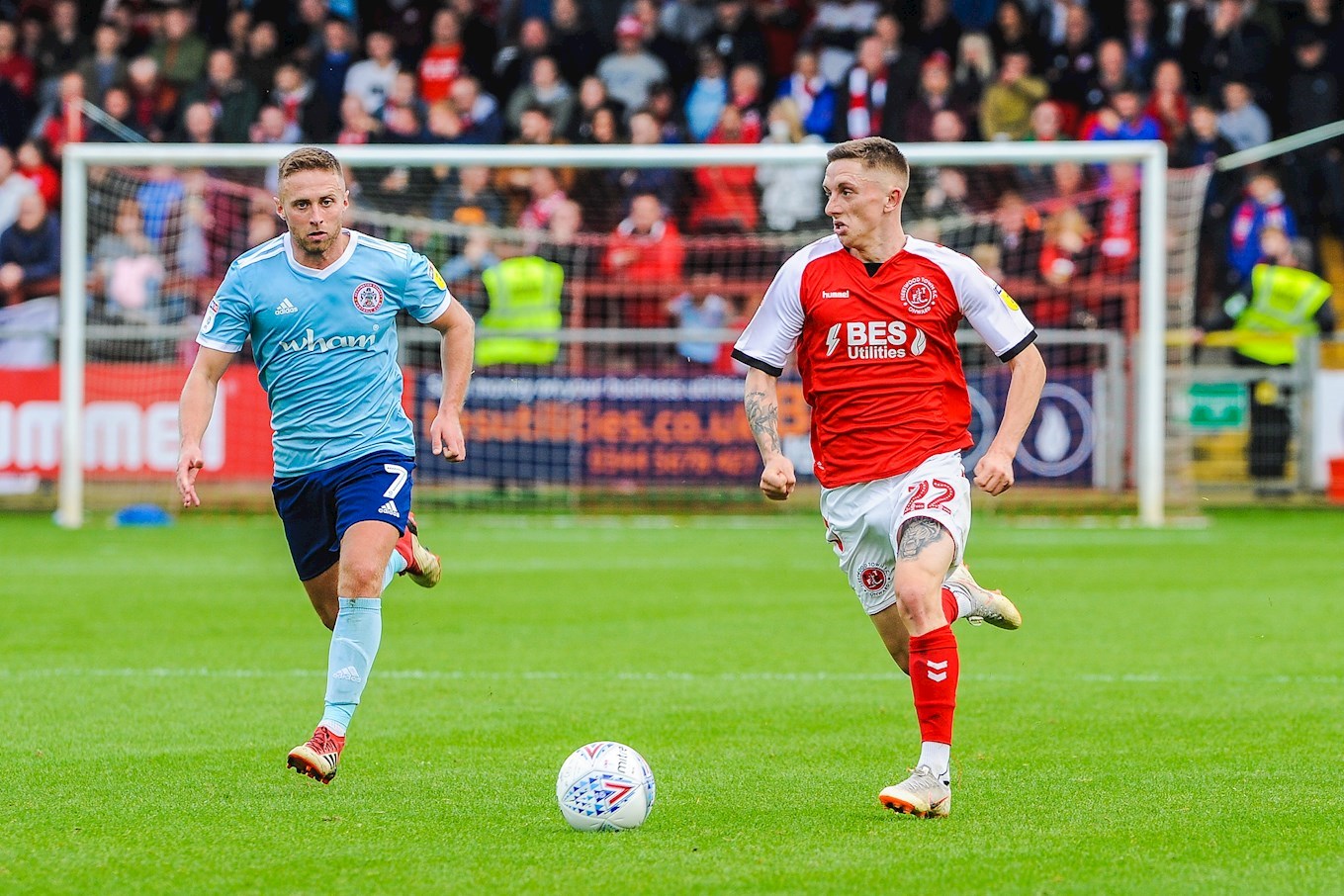 Fleetwood Town's forward Ash Hunter (22) during the Sky Bet League 1 match between Fleetwood Town and Accrington Stanley at Highbury Stadium, Fleetwood, England on 15 September 2018. Photo by Stephen Buckley / PRiME Media Images.